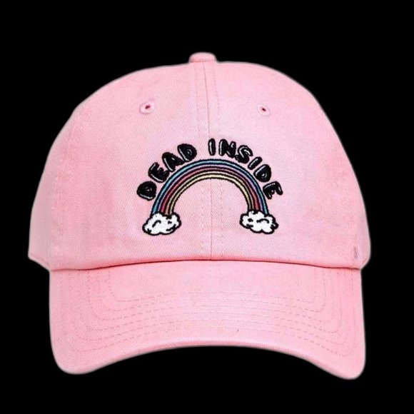 Hot Topic Accessories - Hot Topic Dead Inside Rainbow Baseball Hat Embroidered Cap Adjustable Pink